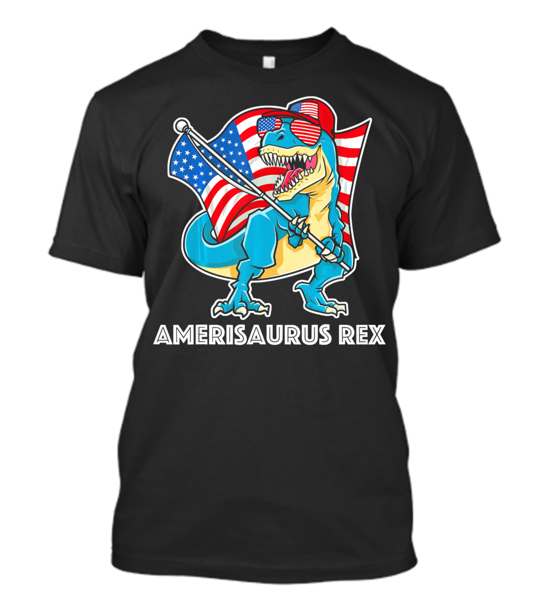 Amerisaurus Rex Patriotic Dinosaur With American Flag And Sunglasses T-Shirt