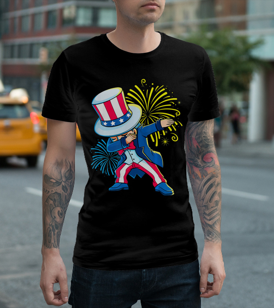 Dabbing Uncle Sam Fireworks 4th Of July Patriotic T-Shirt