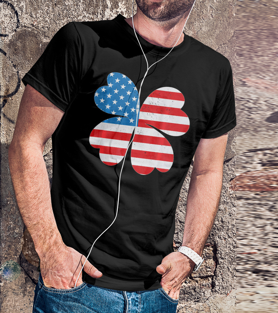 Independence Day American Flag 4 Leaf Clover Shamrock T-Shirt