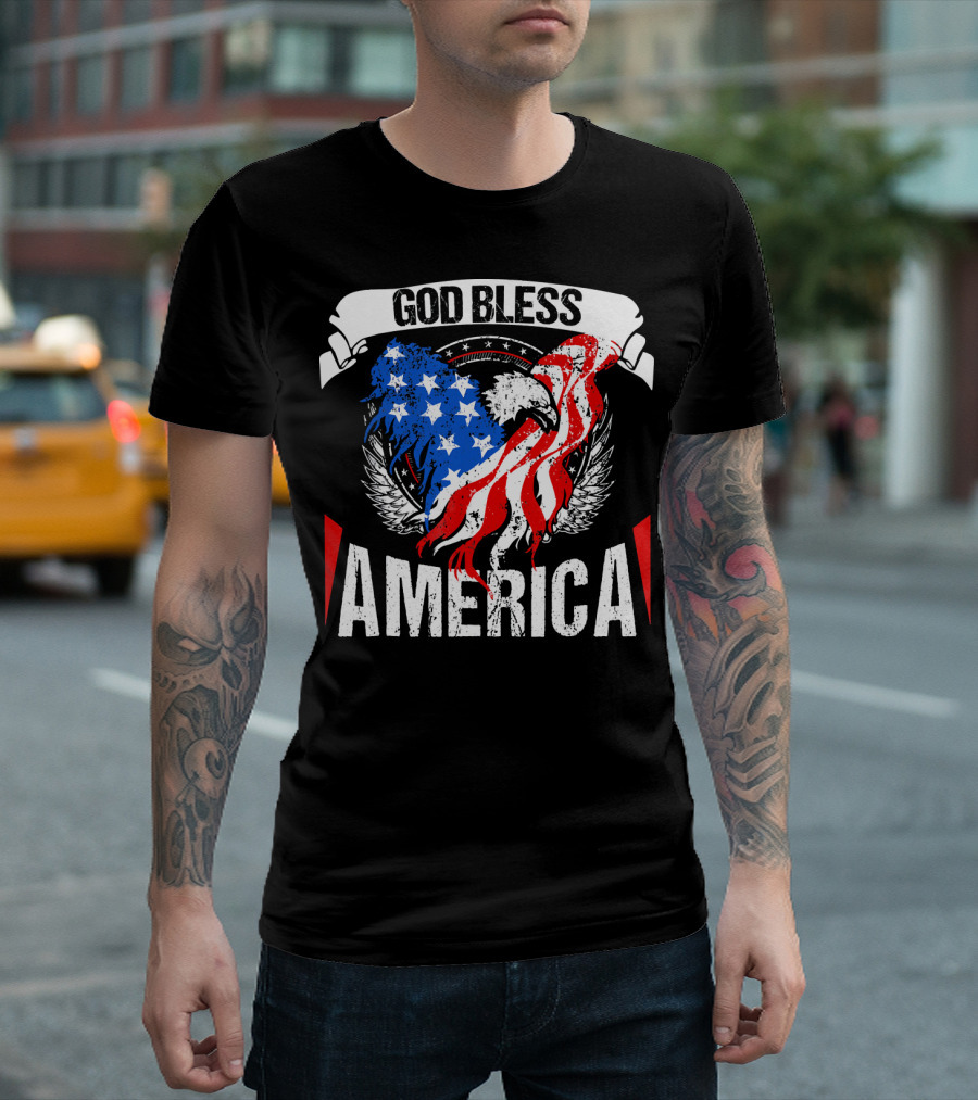 God Bless America Eagle Patriotic Stars and Stripes Wings T-Shirt