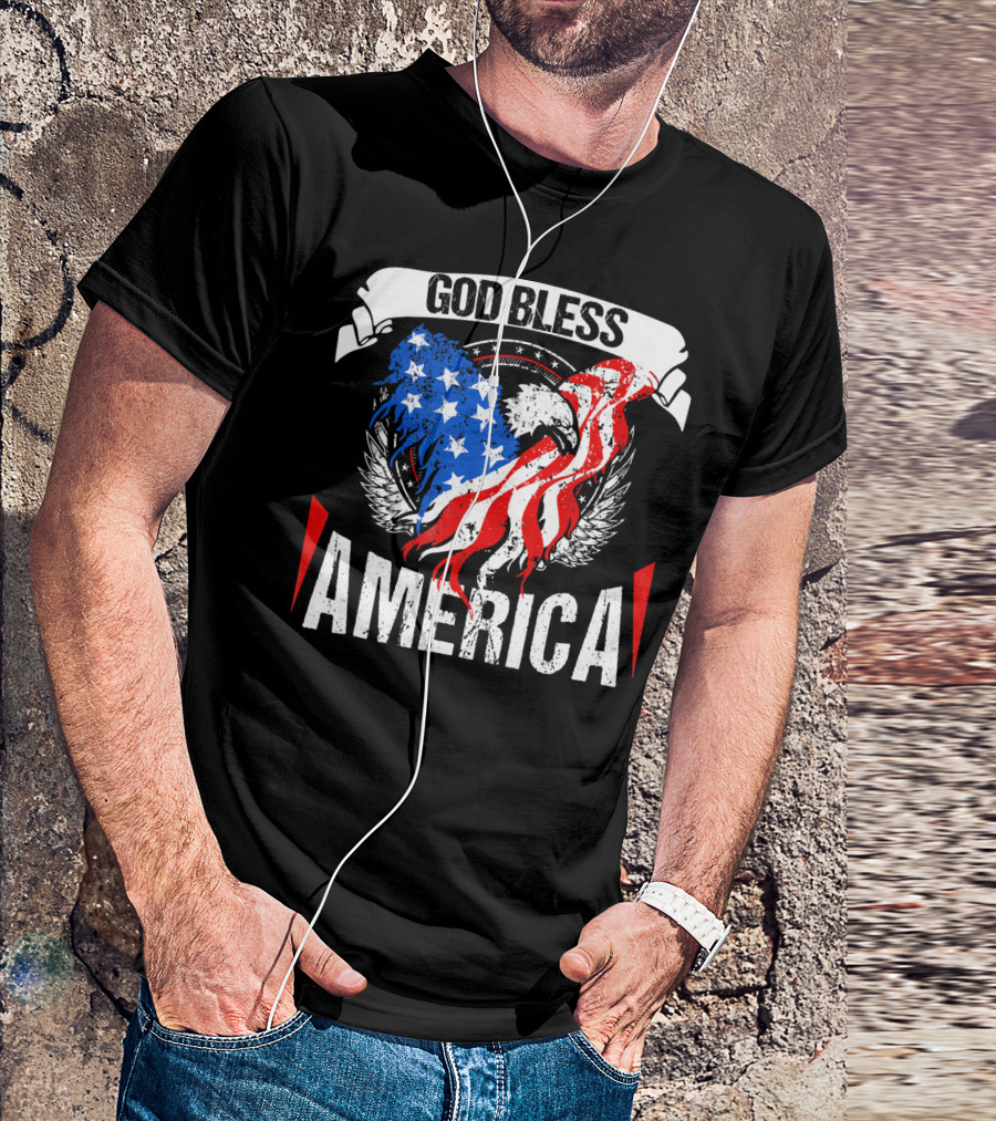 God Bless America Eagle Patriotic Stars And Stripes Wings T-Shirt