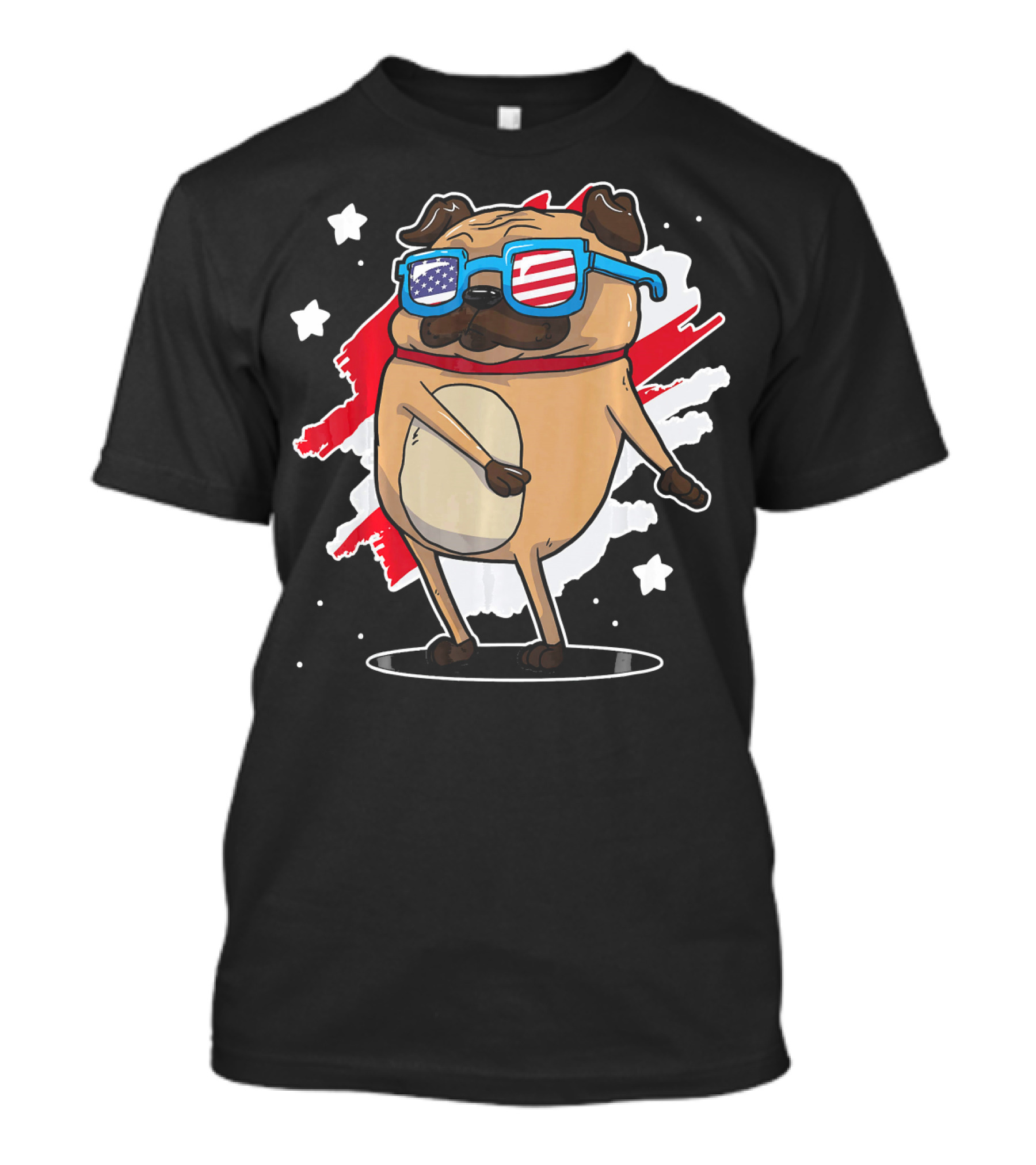 4th Of July Pug USA Floss Patriotic Sunglasses Stars And Stripes Dance T-Shirt