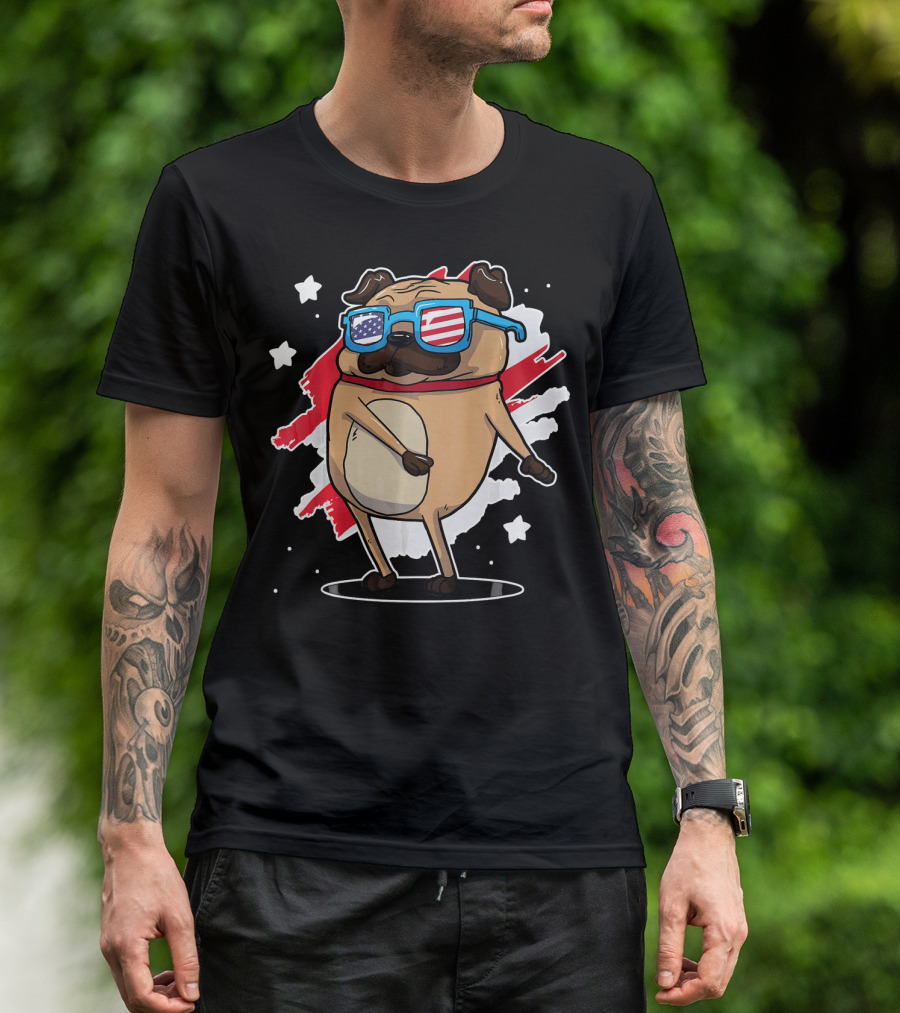 4th Of July Pug USA Floss Patriotic Sunglasses Stars And Stripes Dance T-Shirt
