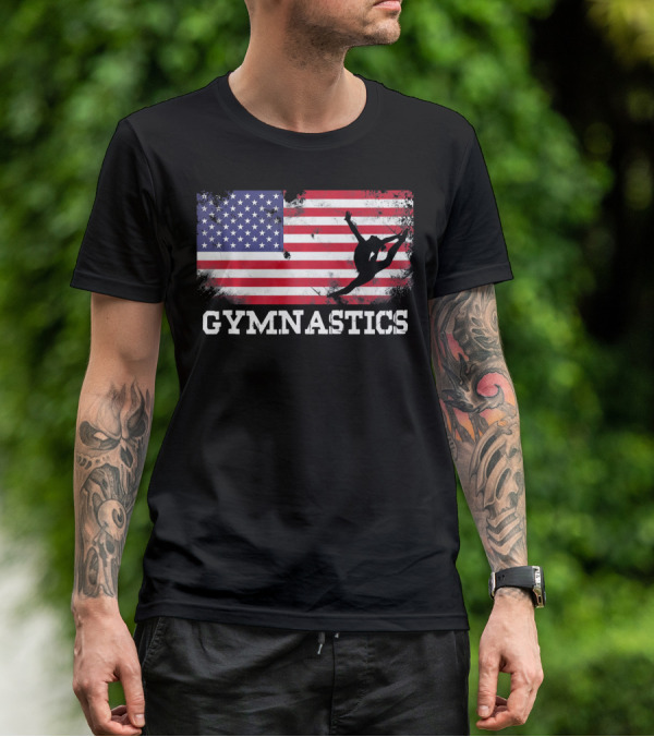 Gymnastics USA Flag Patriotic Silhouette American Athlete T-Shirt