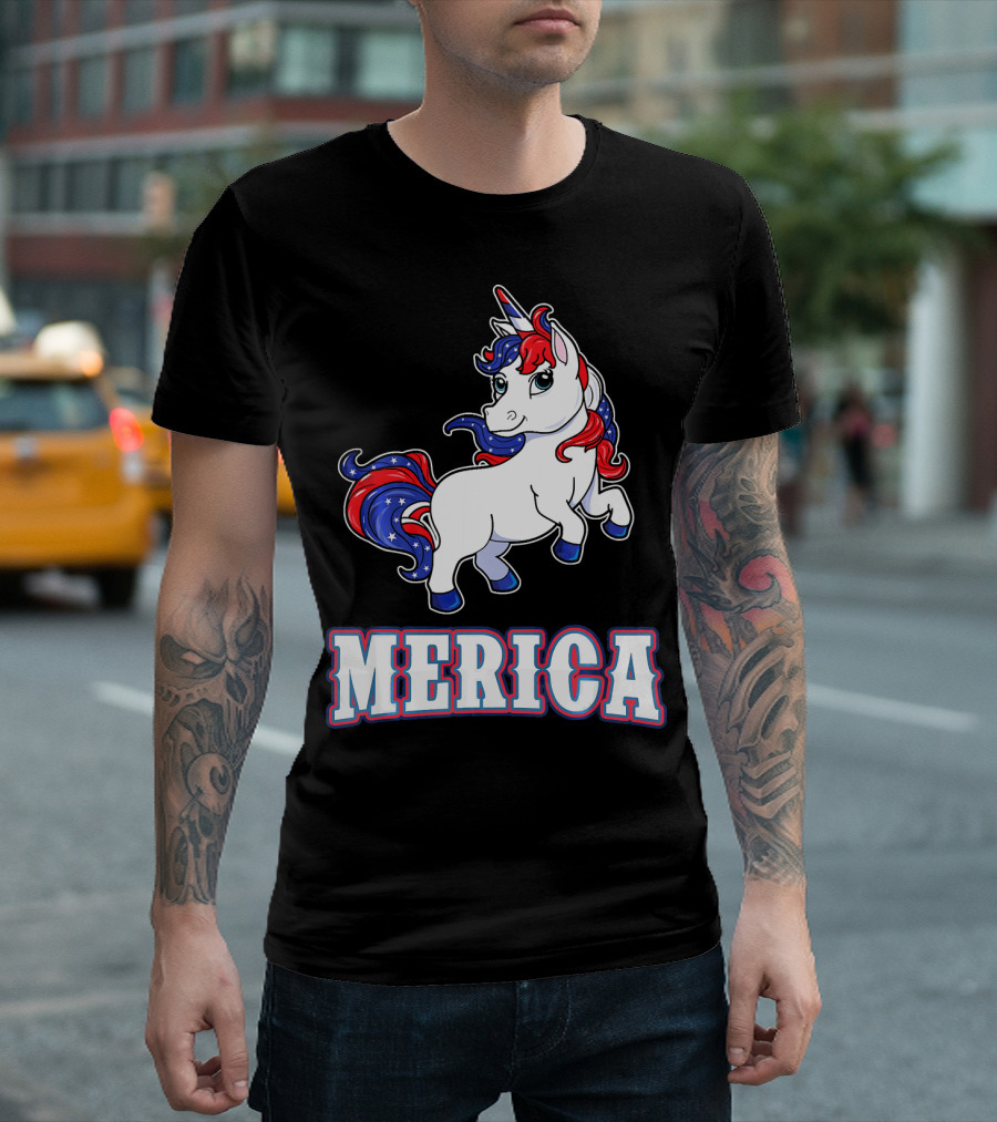 Merica Americorn Patriotic Unicorn with US Flag Colors T-Shirt