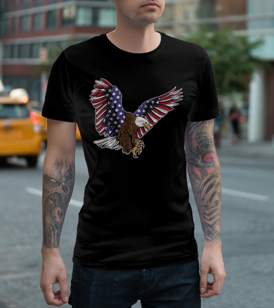 4th Of July American Eagle With Stars And Stripes USA Flag Wings T-Shirt