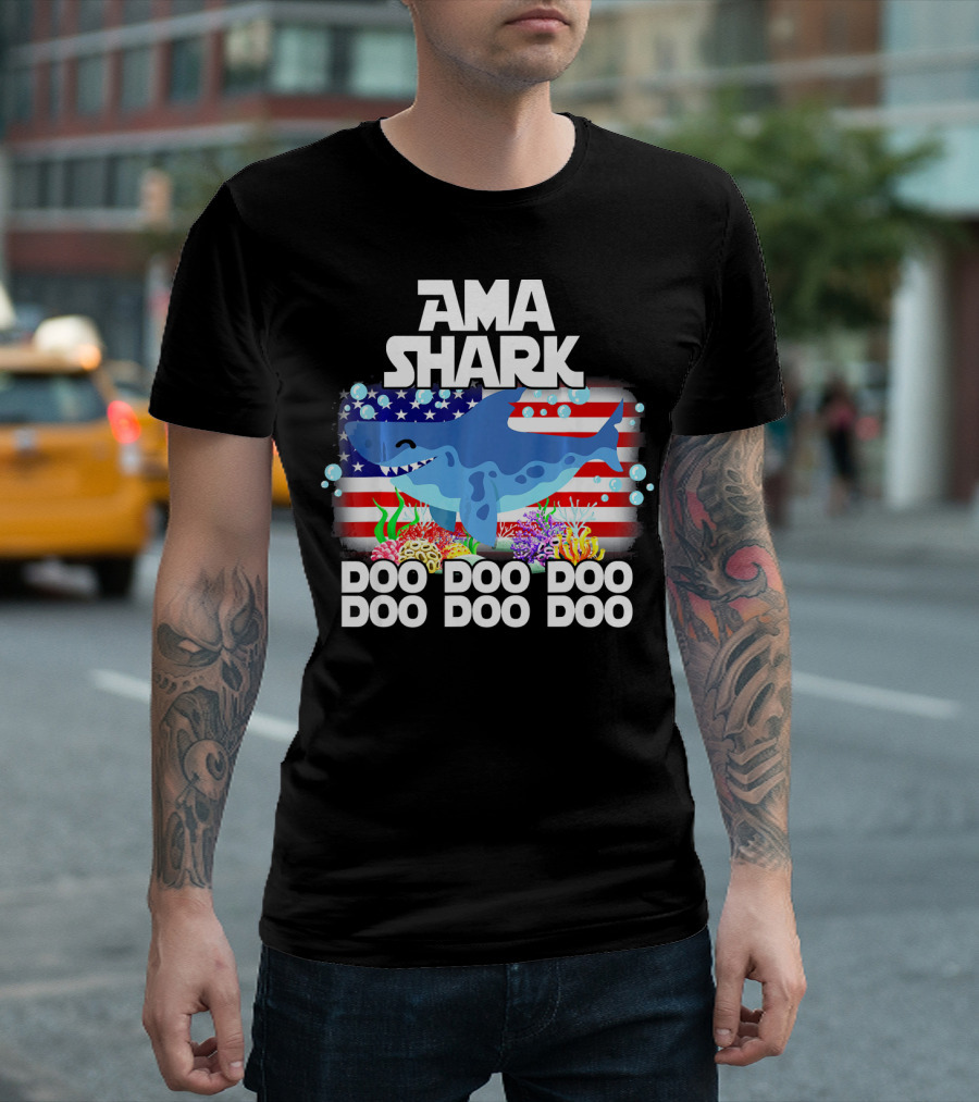 AMA Shark US Flag Doo Doo Doo T-Shirt