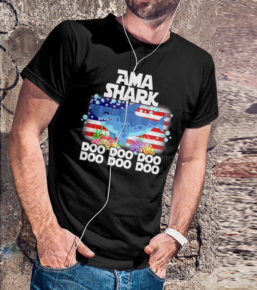 AMA Shark US Flag Doo Doo Doo T-Shirt