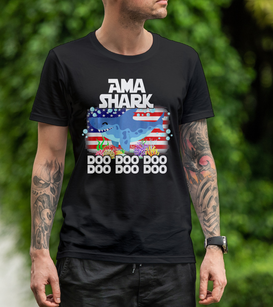 AMA Shark US Flag Doo Doo Doo T-Shirt