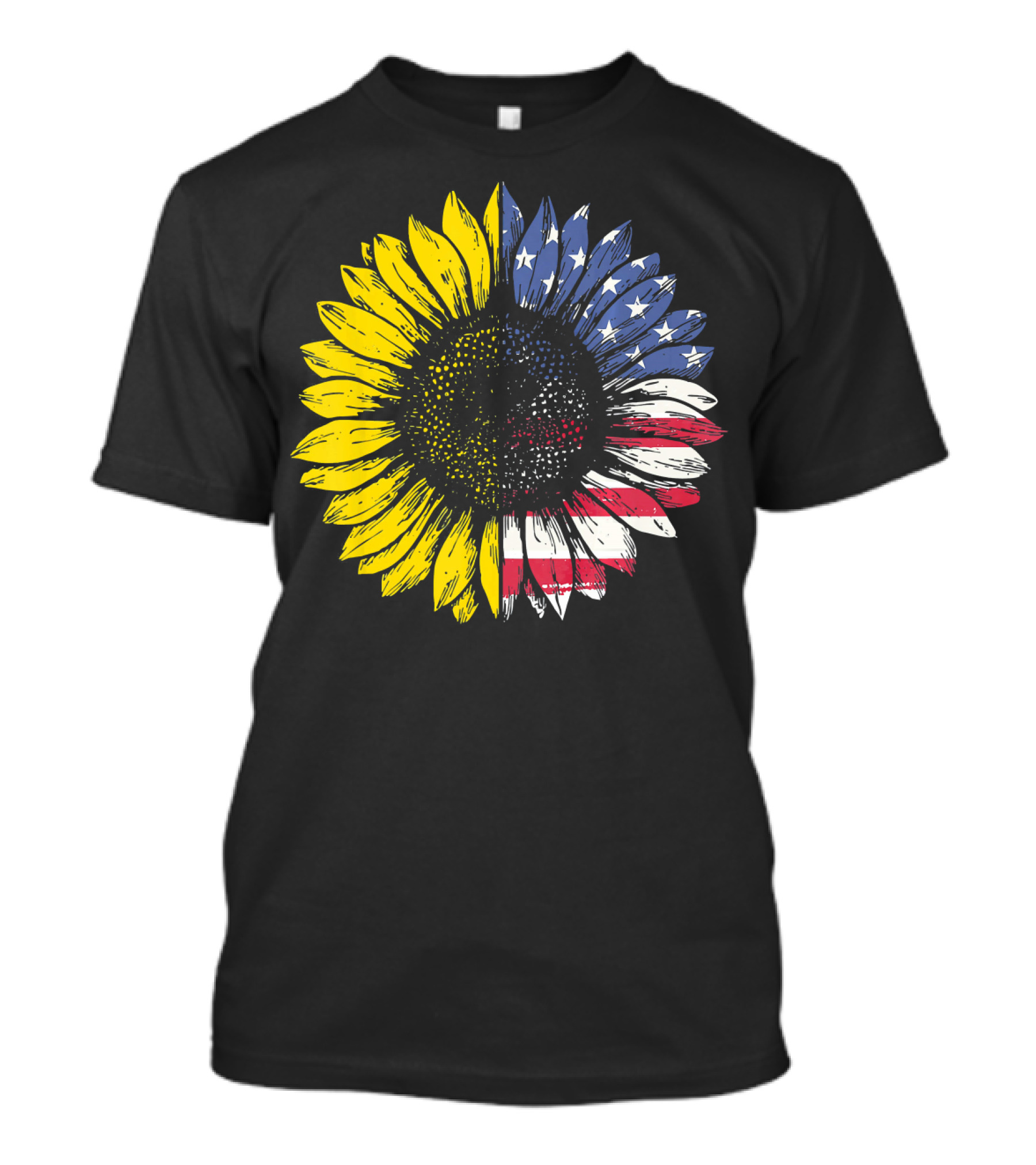 Sunflower With American Flag Stars And Stripes Patriotic T-Shirt