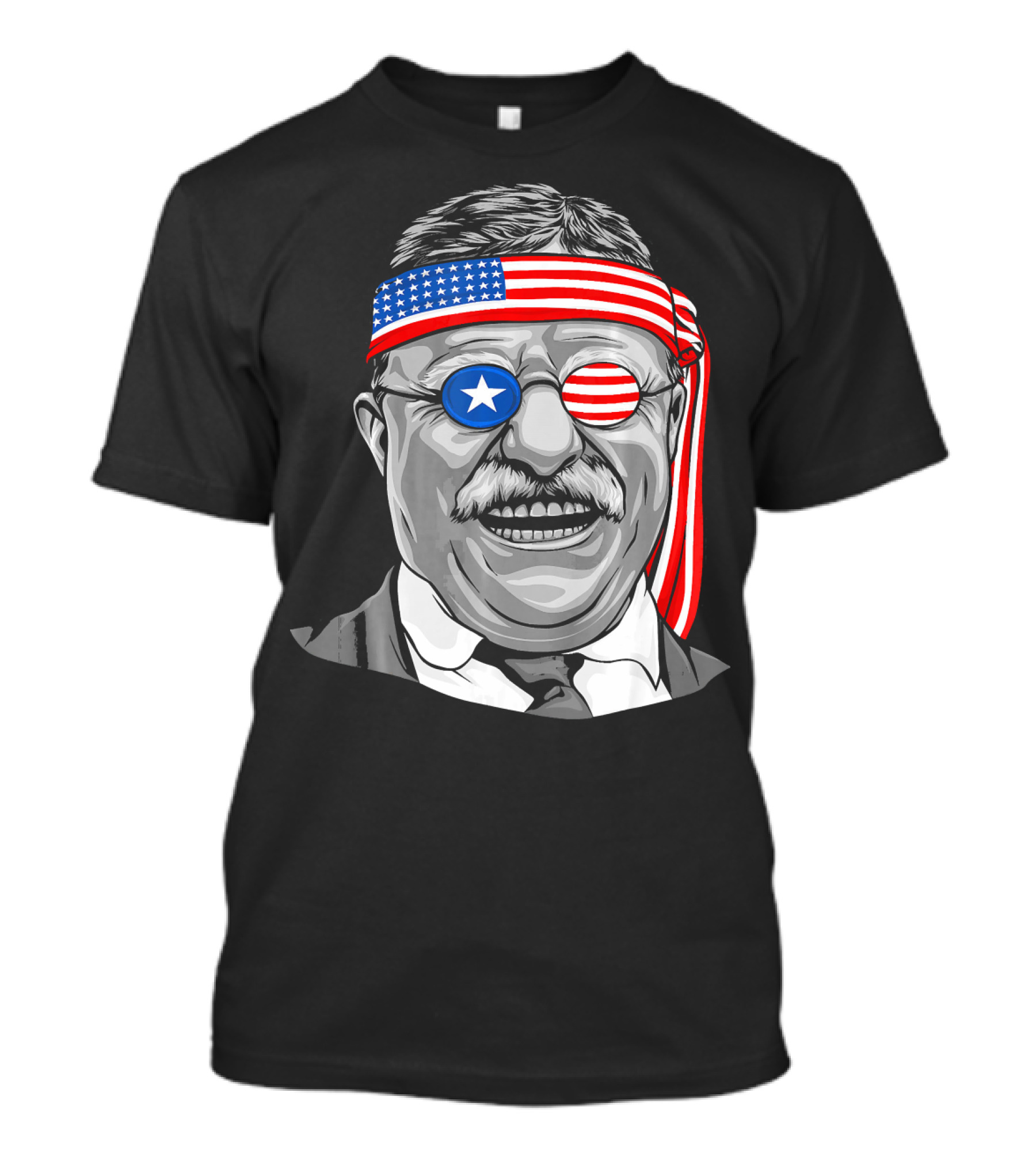 Theodore Roosevelt Patriotic Headband And Glasses USA Flag Theme President T-Shirt