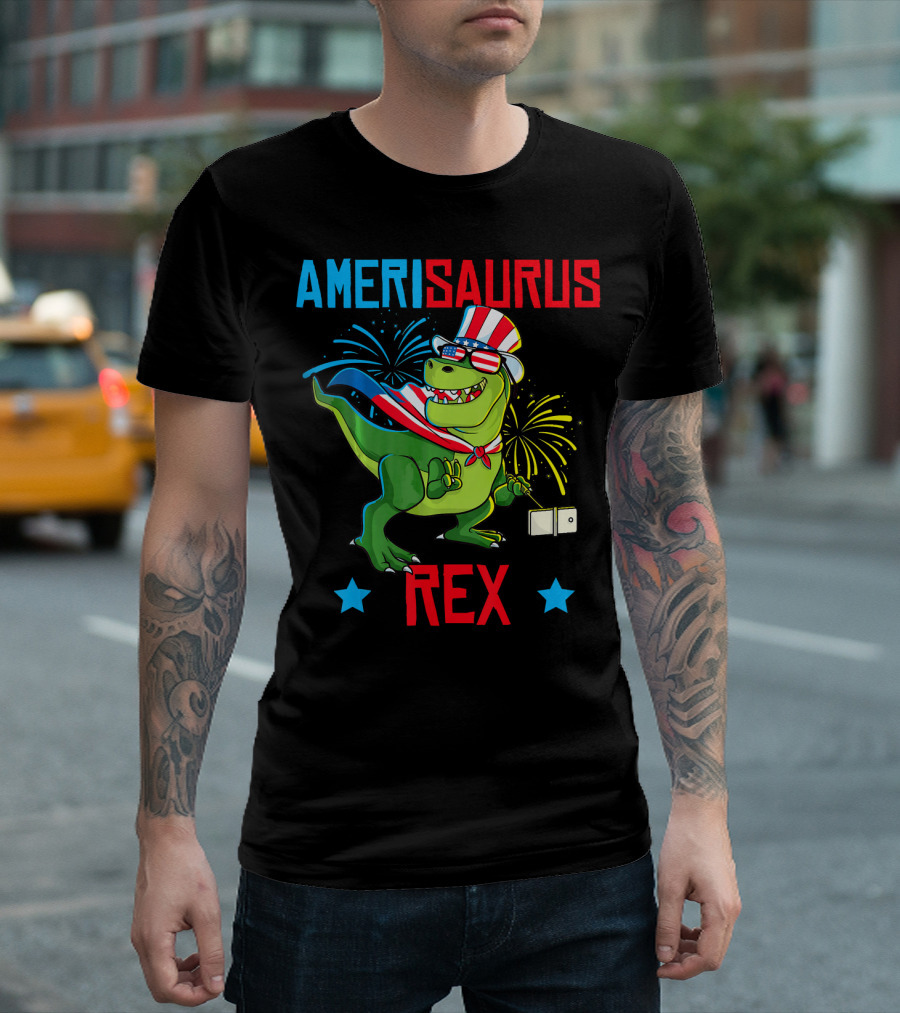 Amerisaurus Rex Kids Boys Dinosaur 4th Of July T-Shirt