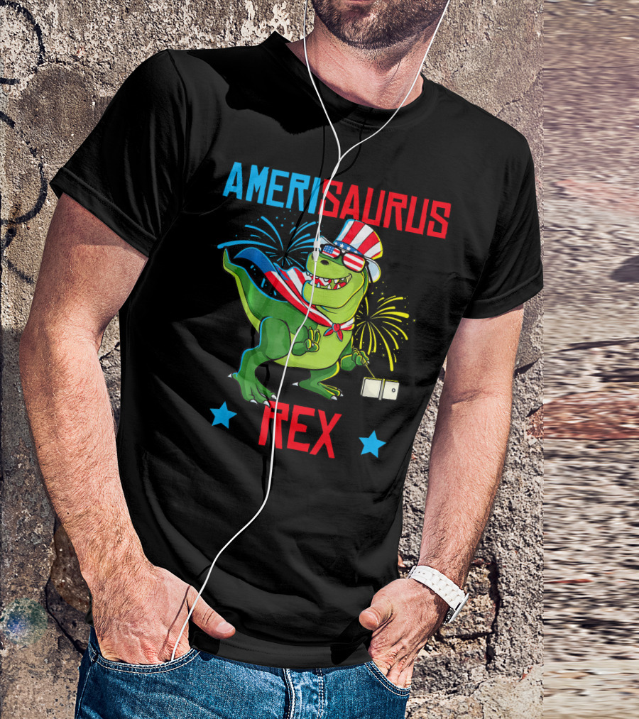 Amerisaurus Rex Kids Boys Dinosaur 4th Of July T-Shirt