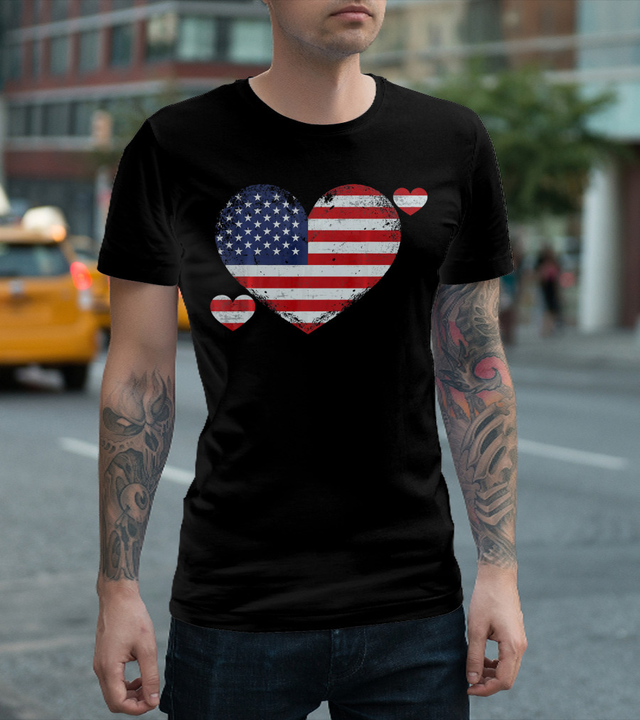USA Flag Heart American Patriotic 4th Of July T-Shirt