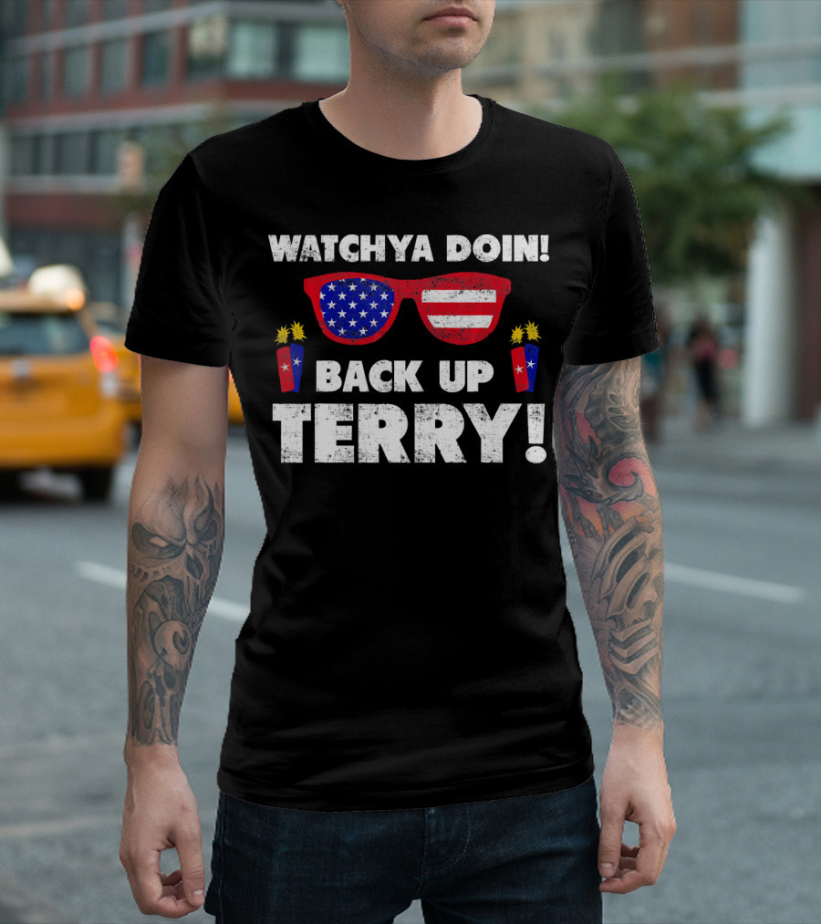 WATCHYA DOIN BACK UP TERRY USA FLAG SUNGLASSES T-Shirt