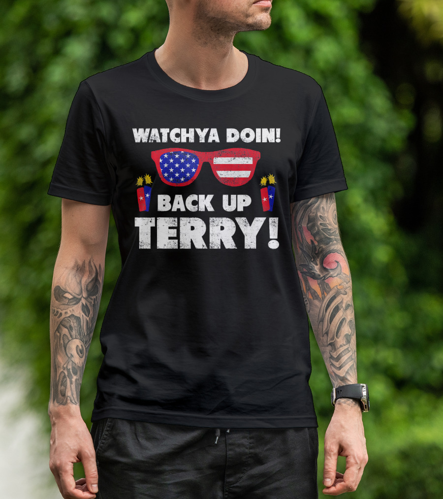 WATCHYA DOIN BACK UP TERRY USA FLAG SUNGLASSES T-Shirt