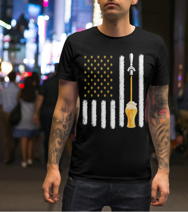 USA Flag Hops Pattern Craft Beer Tap Pouring T-Shirt