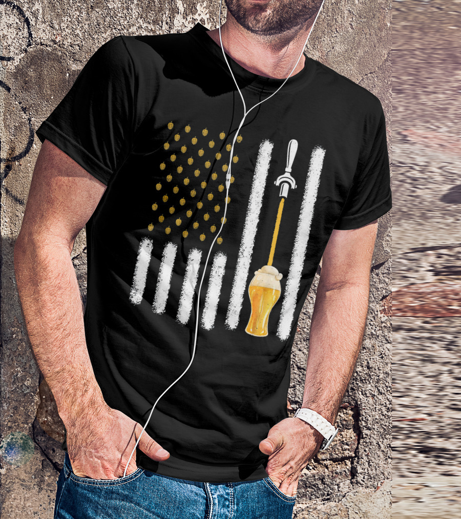 USA Flag Hops Pattern Craft Beer Tap Pouring T-Shirt