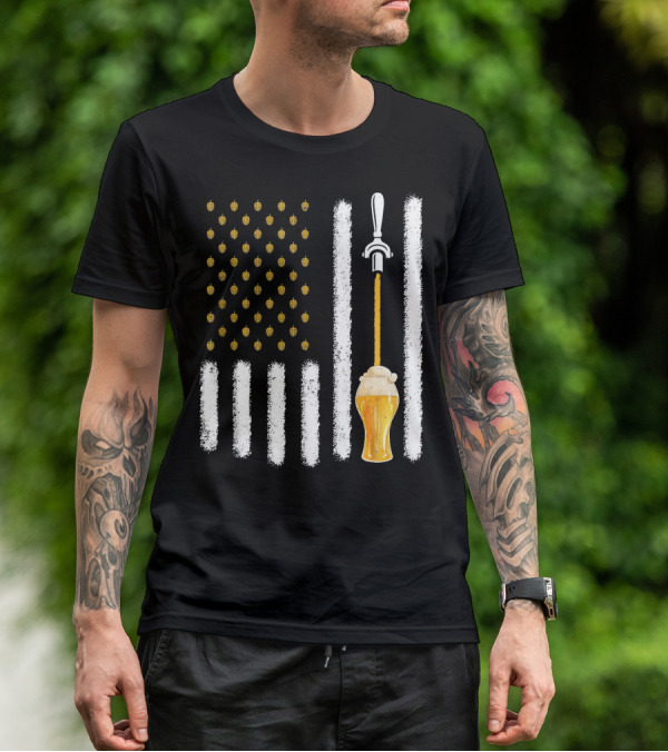 USA Flag Hops Pattern Craft Beer Tap Pouring T-Shirt