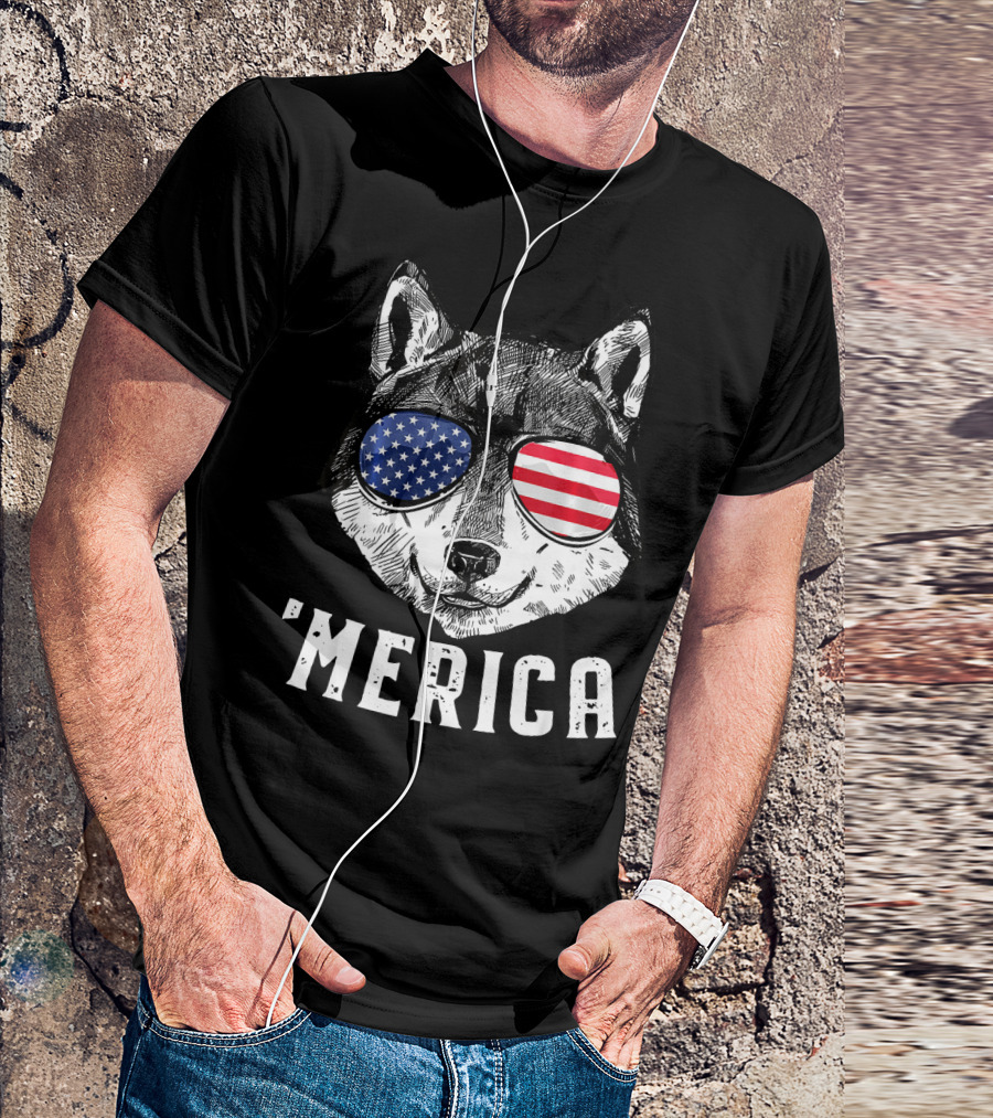 Patriotic Wolf American Flag Sunglasses 'Merica T-Shirt