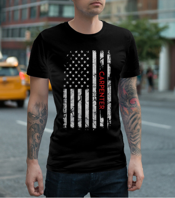 Carpenter American Flag Distressed Patriotic T-Shirt