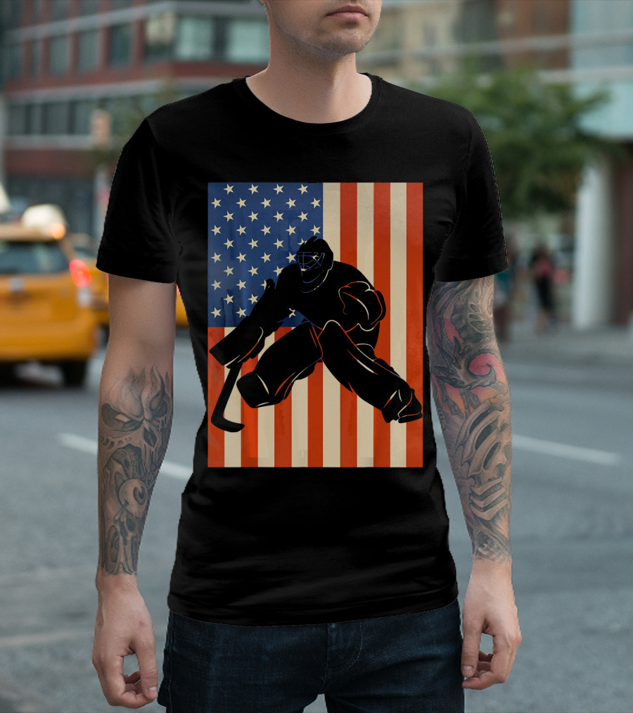 Hockey Goalie American Flag USA T-Shirt