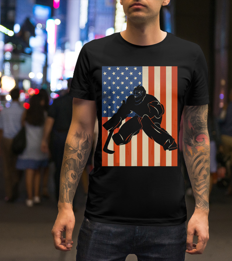 Hockey Goalie American Flag USA T-Shirt