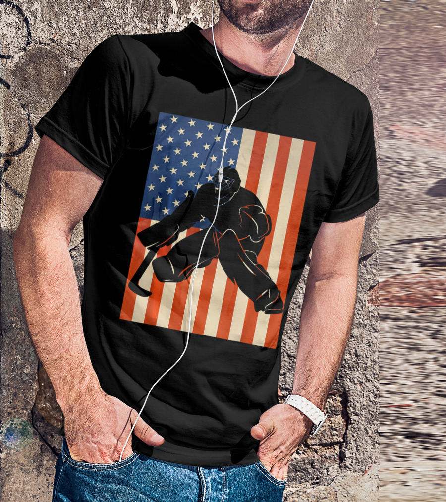 Hockey Goalie American Flag USA T-Shirt