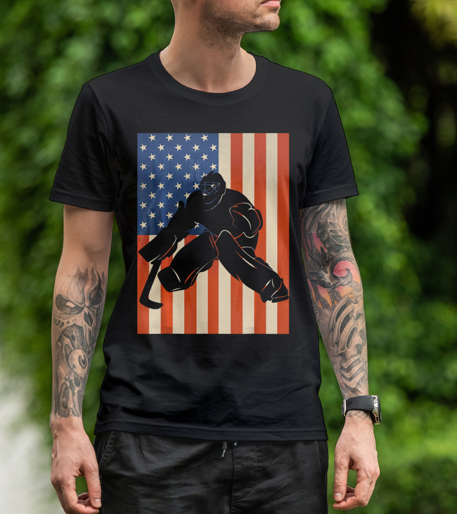 Hockey Goalie American Flag USA T-Shirt