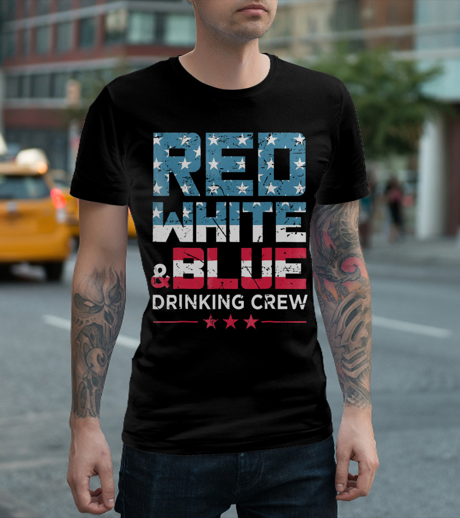 RED WHITE And BLUE DRINKING CREW T-Shirt