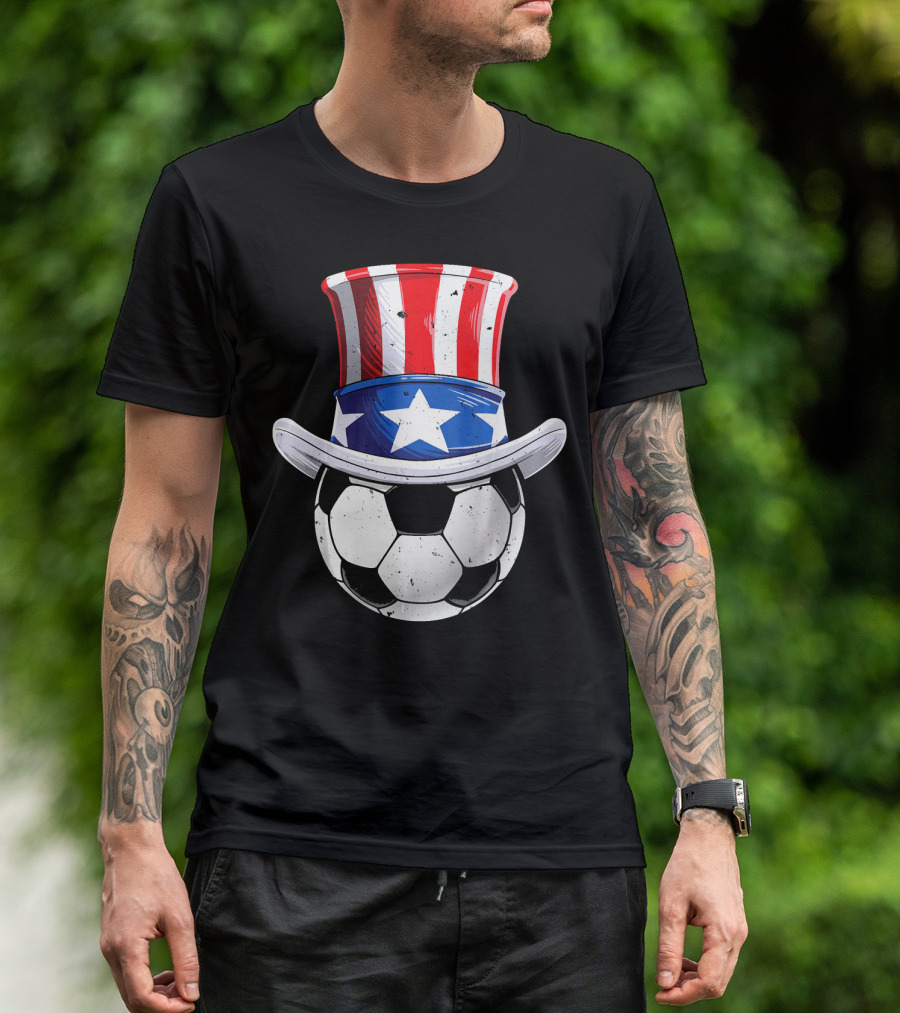 Soccer Ball Uncle Sam Hat American 4th Of July T-Shirt