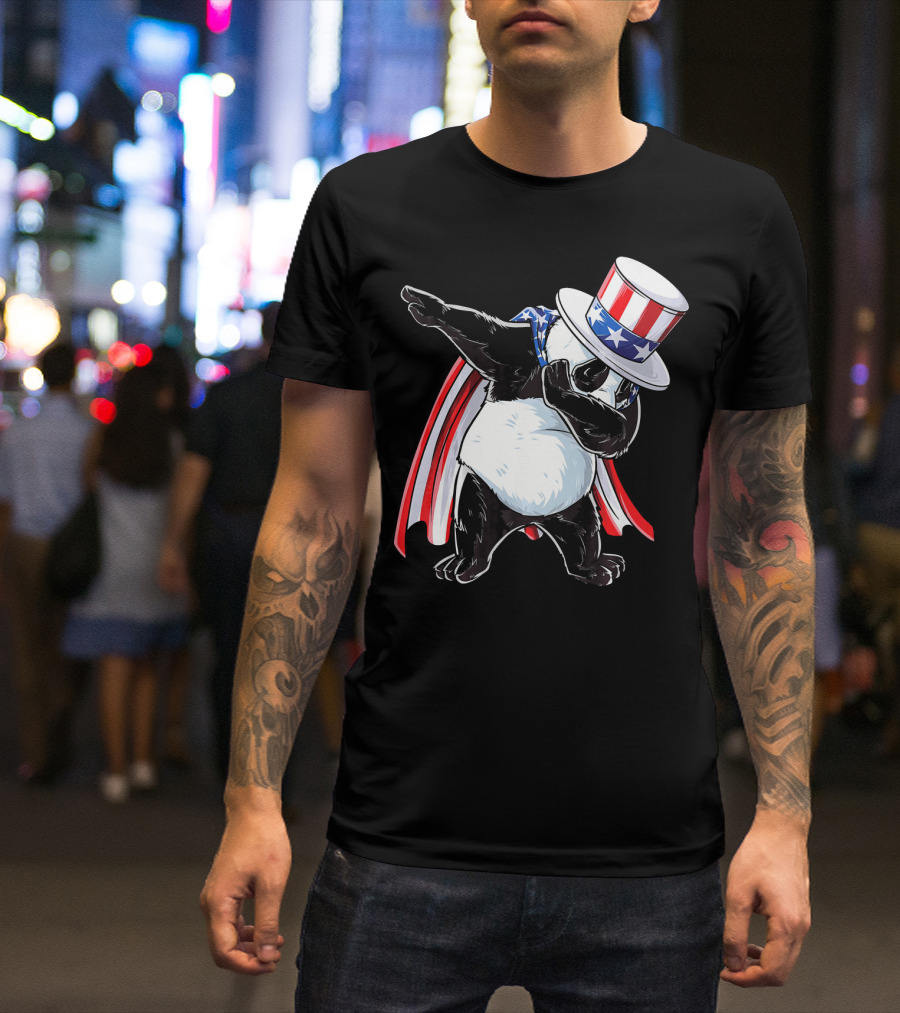 Uncle Sam Panda Dabbing With Stars And Stripes Hat And Cape T-Shirt