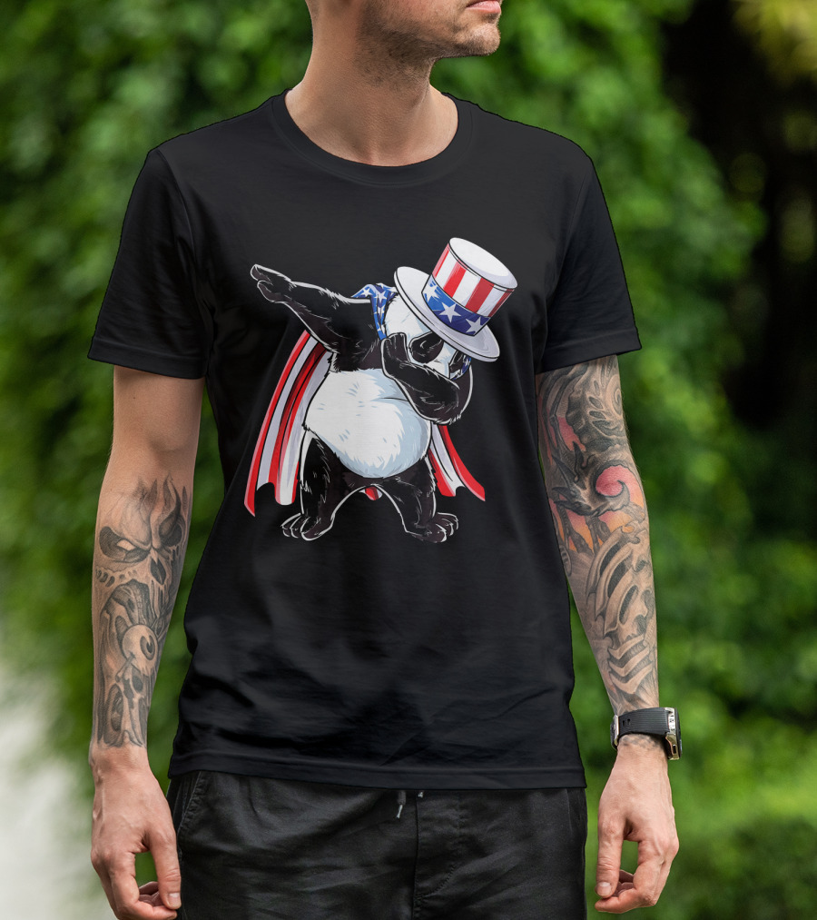 Uncle Sam Panda Dabbing With Stars And Stripes Hat And Cape T-Shirt