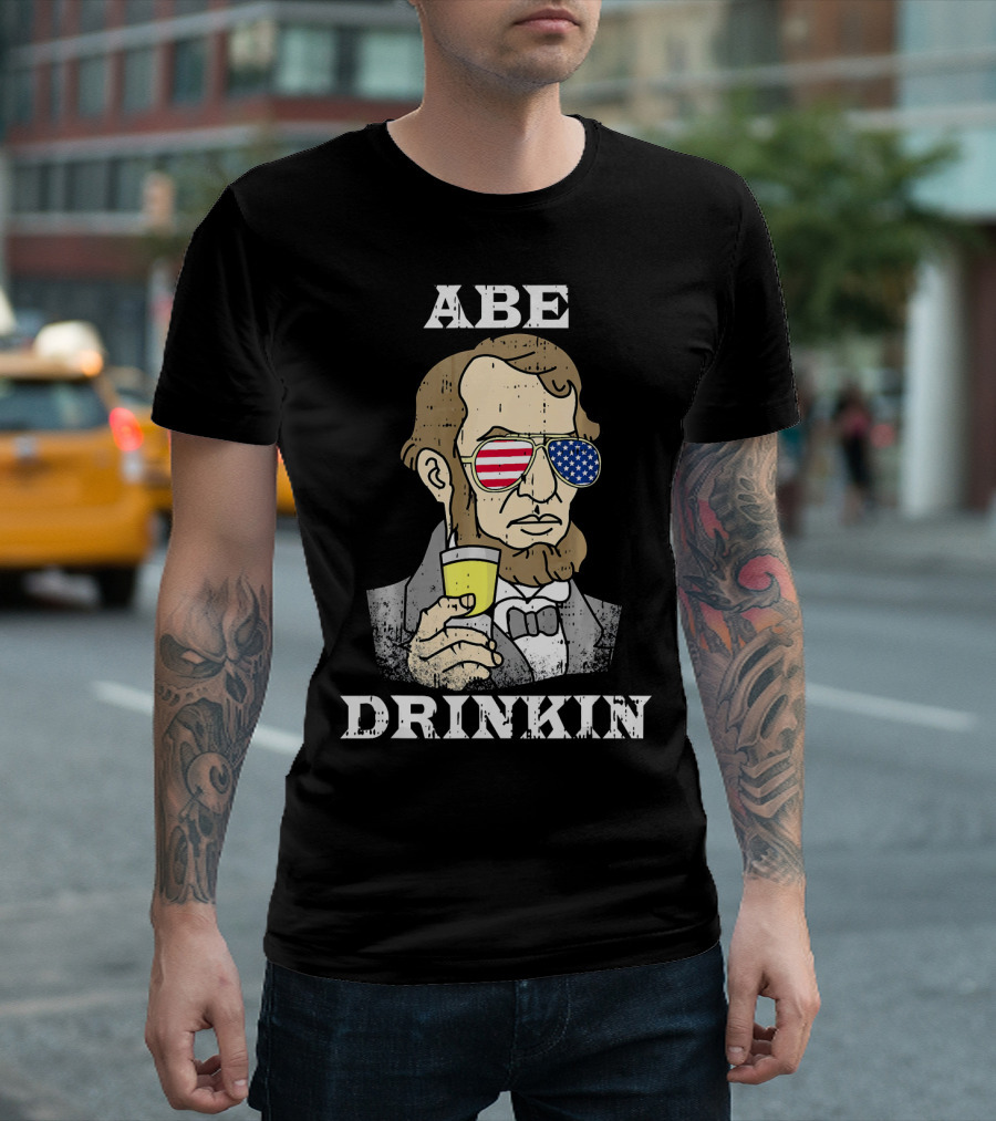 Abe Drinkin Booze 4th July Abraham Lincoln Patriotic Sunglasses with Beer T-Shirt