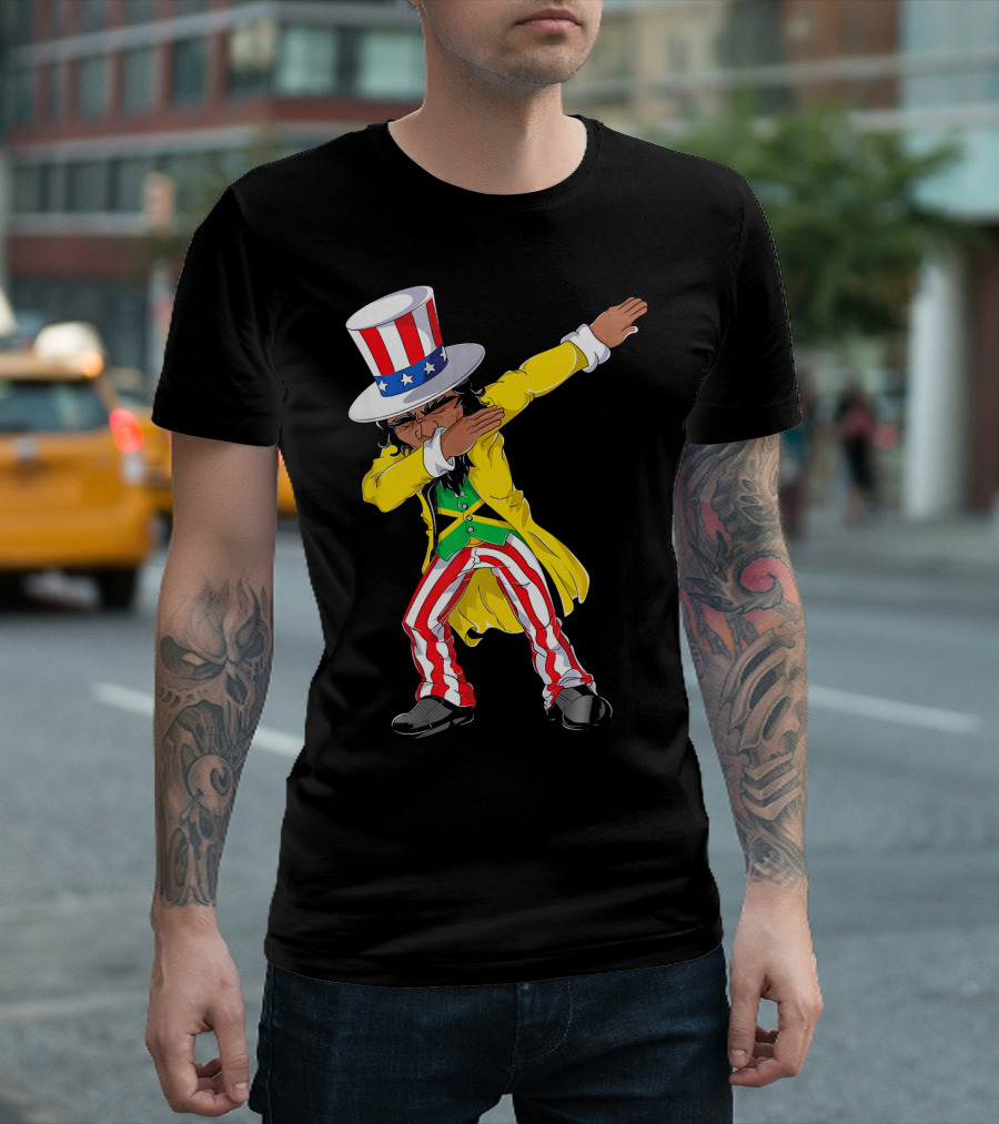 Uncle Sam Dabbing with Jamaican Flag and Red White Blue Hat in Yellow Coat T-Shirt