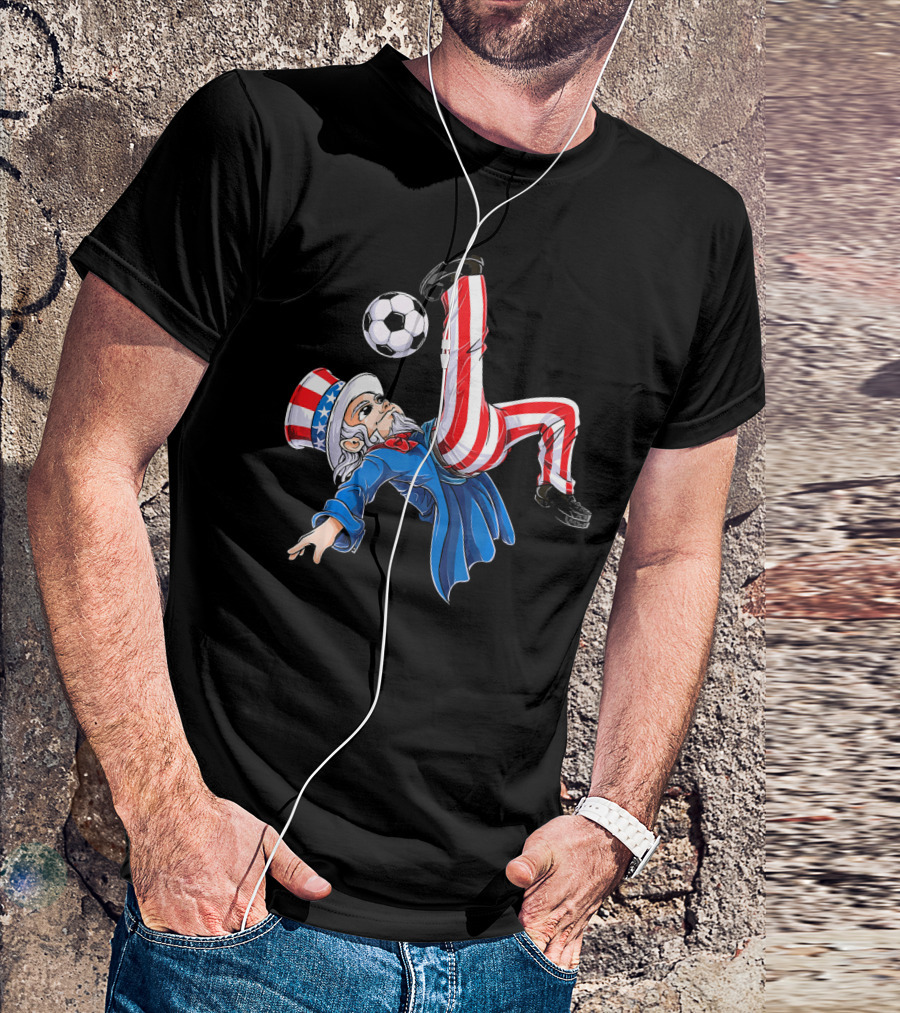 Uncle Sam Soccer 4th Of July Boys Kids Patriotic Kick T-Shirt
