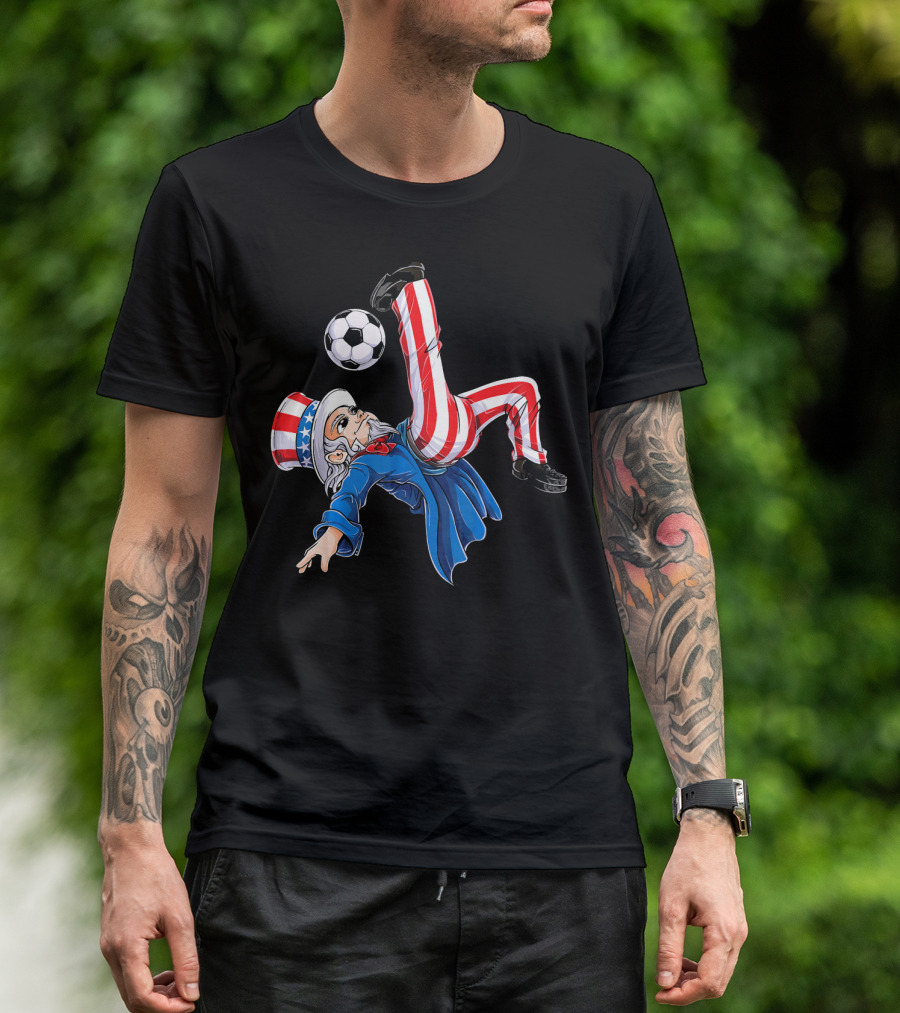 Uncle Sam Soccer 4th Of July Boys Kids Patriotic Kick T-Shirt