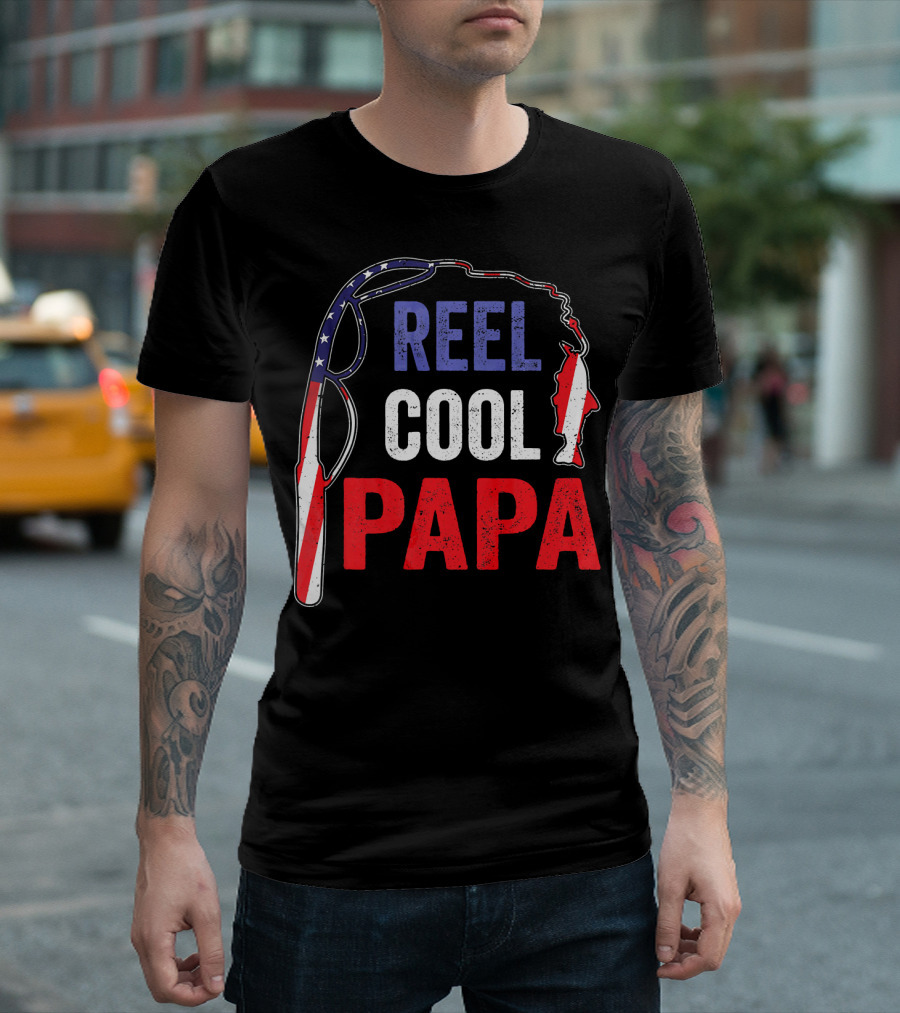 Reel Cool Papa Fishing USA Flag T-Shirt