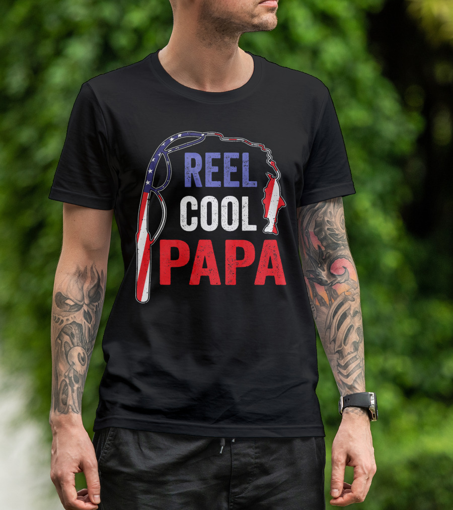 Reel Cool Papa Fishing USA Flag T-Shirt