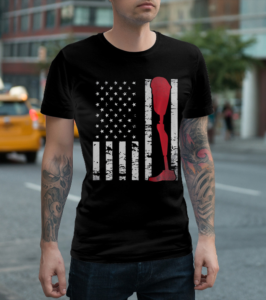 American Flag with Red Prosthetic Leg T-Shirt