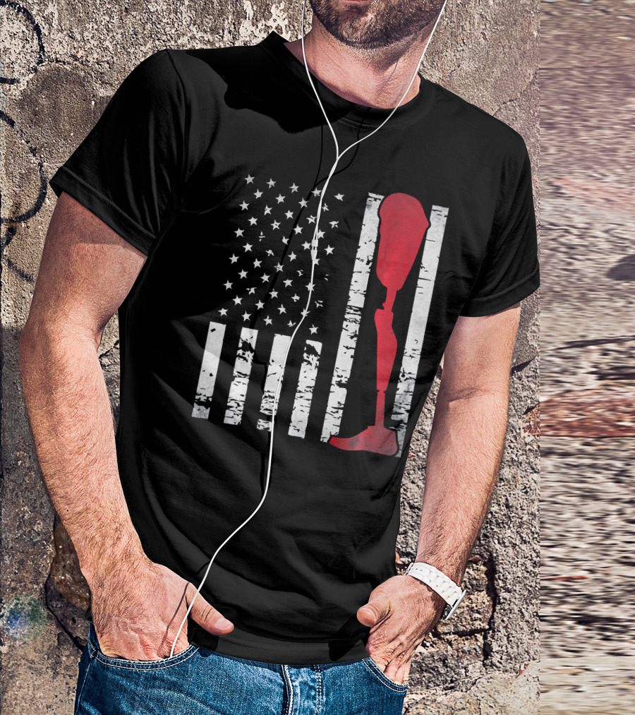 American Flag With Red Prosthetic Leg T-Shirt