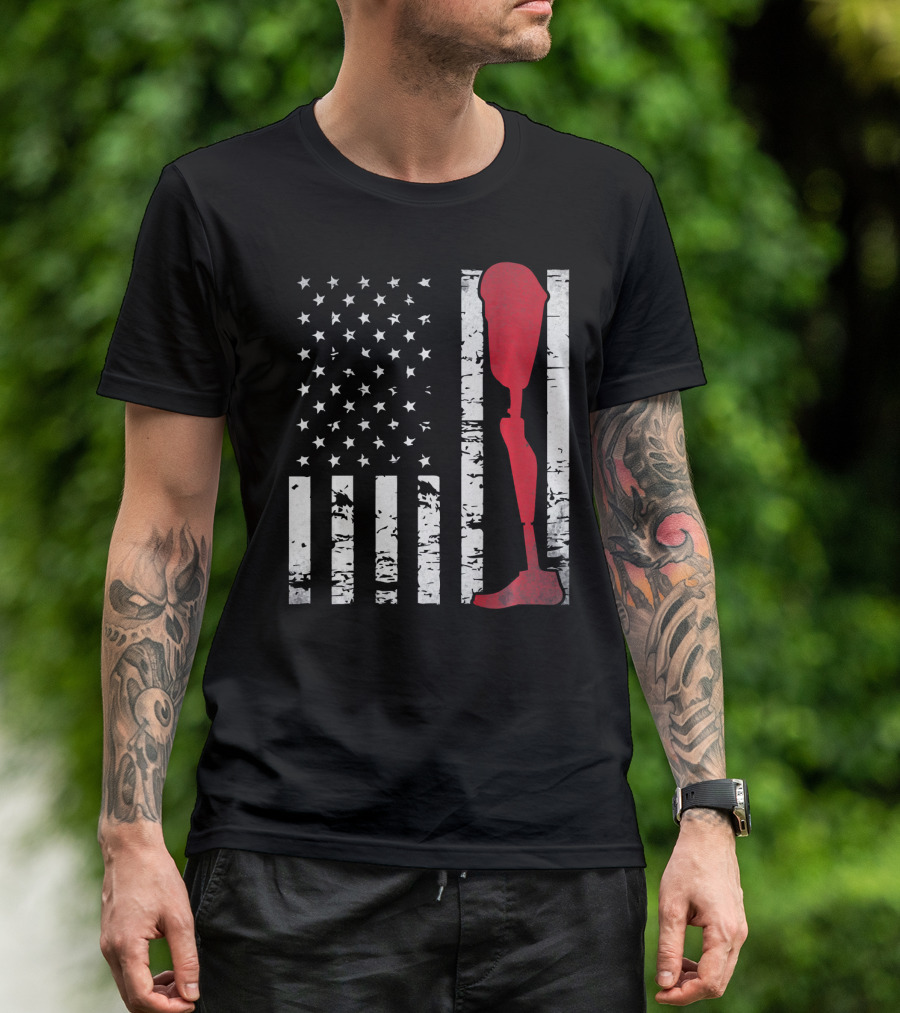 American Flag With Red Prosthetic Leg T-Shirt