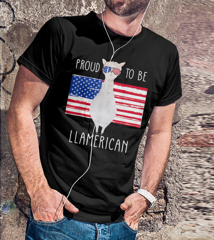 Proud To Be Llamerican Funny Llama With American Flag Sunglasses T-Shirt