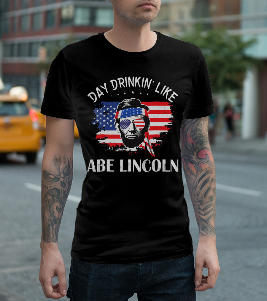 Day Drinkin' Like Abe Lincoln American Flag Bandana Sunglasses Patriotic Party T-Shirt
