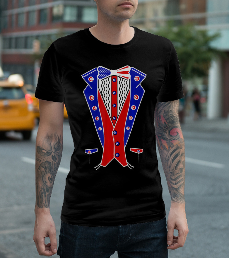 4th of July US Flag Tuxedo Tux Vest Patriotic Costume T-Shirt