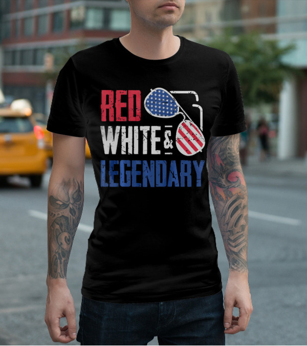 Red White And Legendary American Sunglasses USA Flag T-Shirt