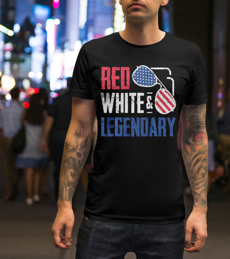Red White And Legendary American Sunglasses USA Flag T-Shirt