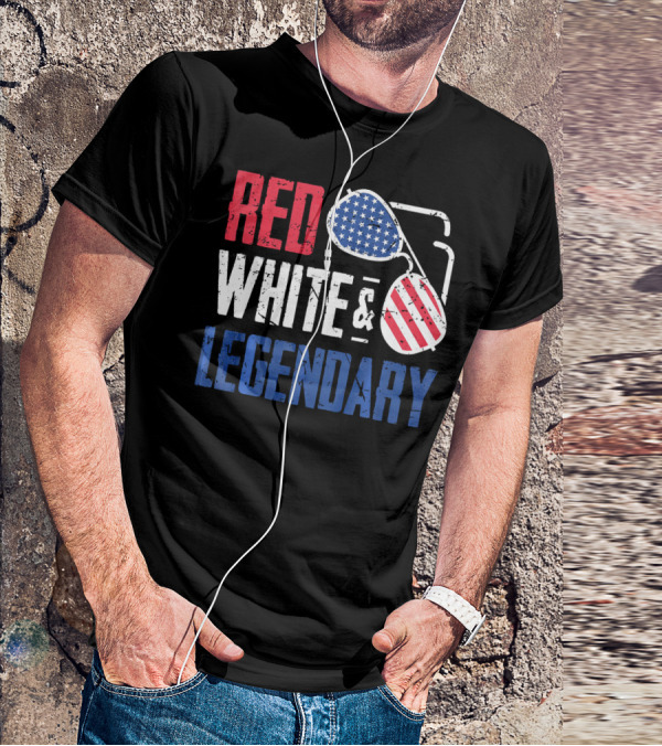 Red White And Legendary American Sunglasses USA Flag T-Shirt