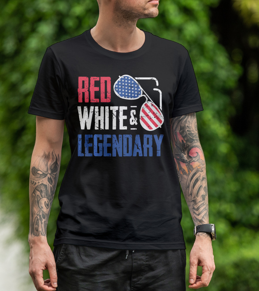 Red White And Legendary American Sunglasses USA Flag T-Shirt