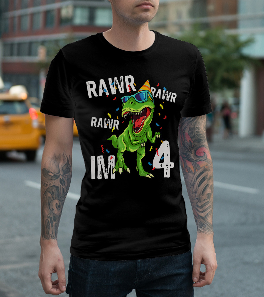RAWR Im 4 Birthday Dinosaur Party Hat Sunglasses T-Shirt